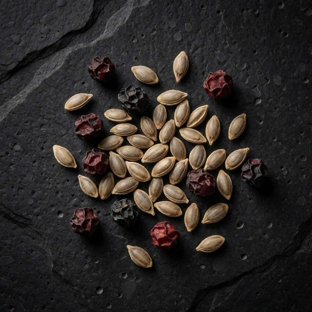 Natural botanical ingredients on dark slate