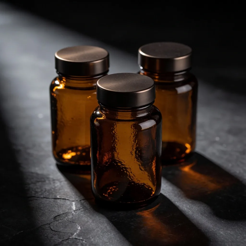 Daily multi-vitamin formula bottles on dark surface