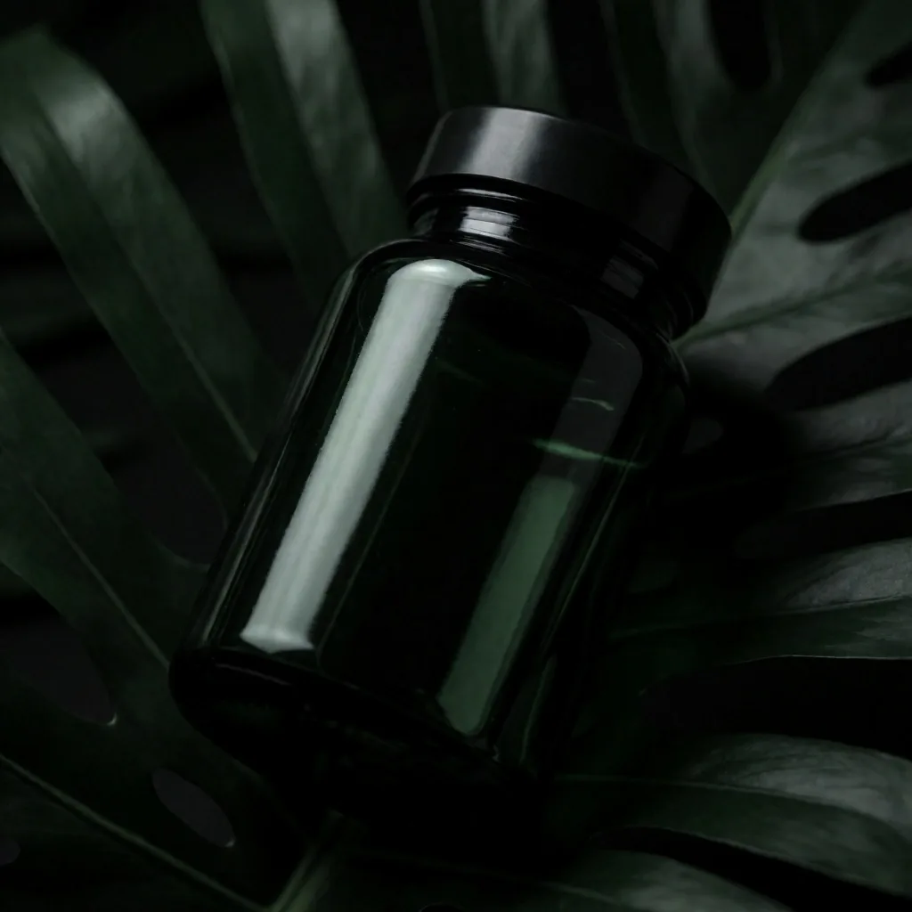 Dark botanical leaves under directional light